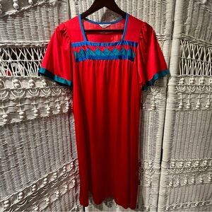 Vtg HENSON KICKERNICK Nightgown‎ Size M Red Abstract MOD Colorblock Antron Nylon